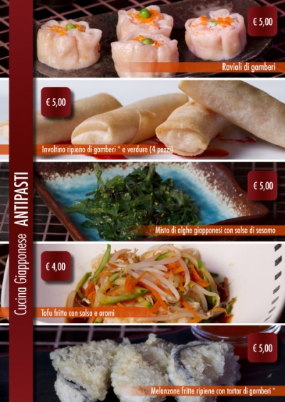 Realizzazione menu per ristorantestampa e grafica e realizzazione foto per ristorante a verbania gallarate milano 